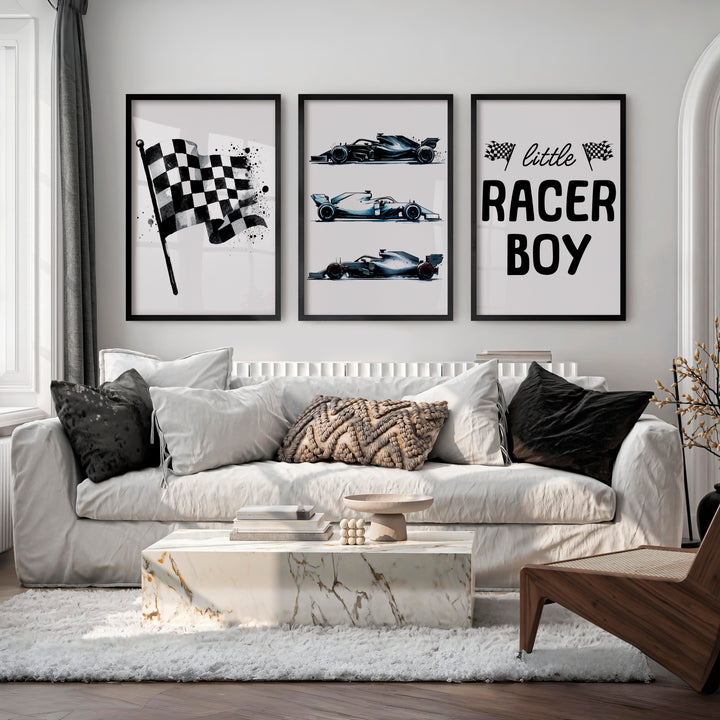 Vintage Wall Art Featuring Formula Race Cars - Black Framed Poster No Border - Artworksets