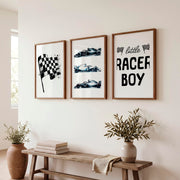Vintage Wall Art Featuring Formula Race Cars - Dark Brown Framed Poster with White Border - Artworksets