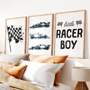 Vintage Wall Art Featuring Formula Race Cars - Natural Wood Framed Poster No Border - Artworksets