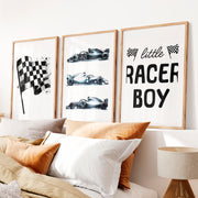 Vintage Wall Art Featuring Formula Race Cars- Natural Wood Framed Poster with White Border - Artworksets