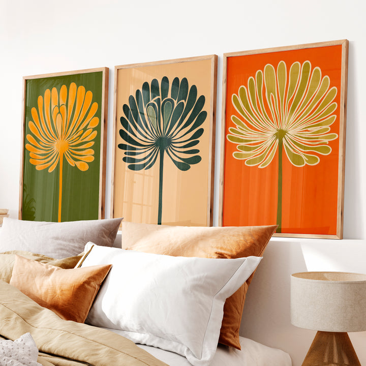 Vintage Wall Decor Featuring Stylized Botanical Plants in Earth Tones - Natural Wood Framed Poster No Border - Artworksets