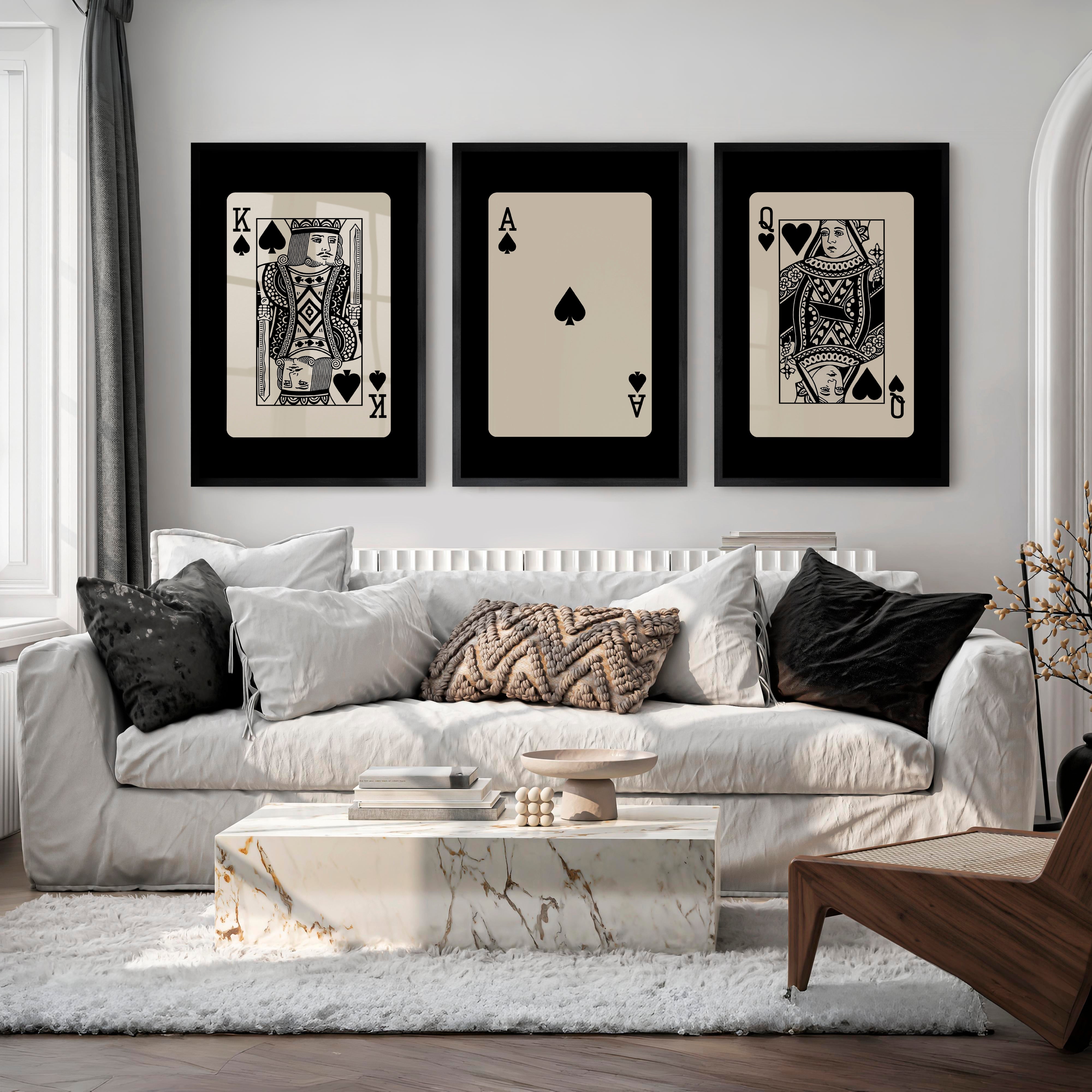 Royal Playing Cards vintage wall print with Spade Ace Center - Black Framed Poster No Border - Artworksets