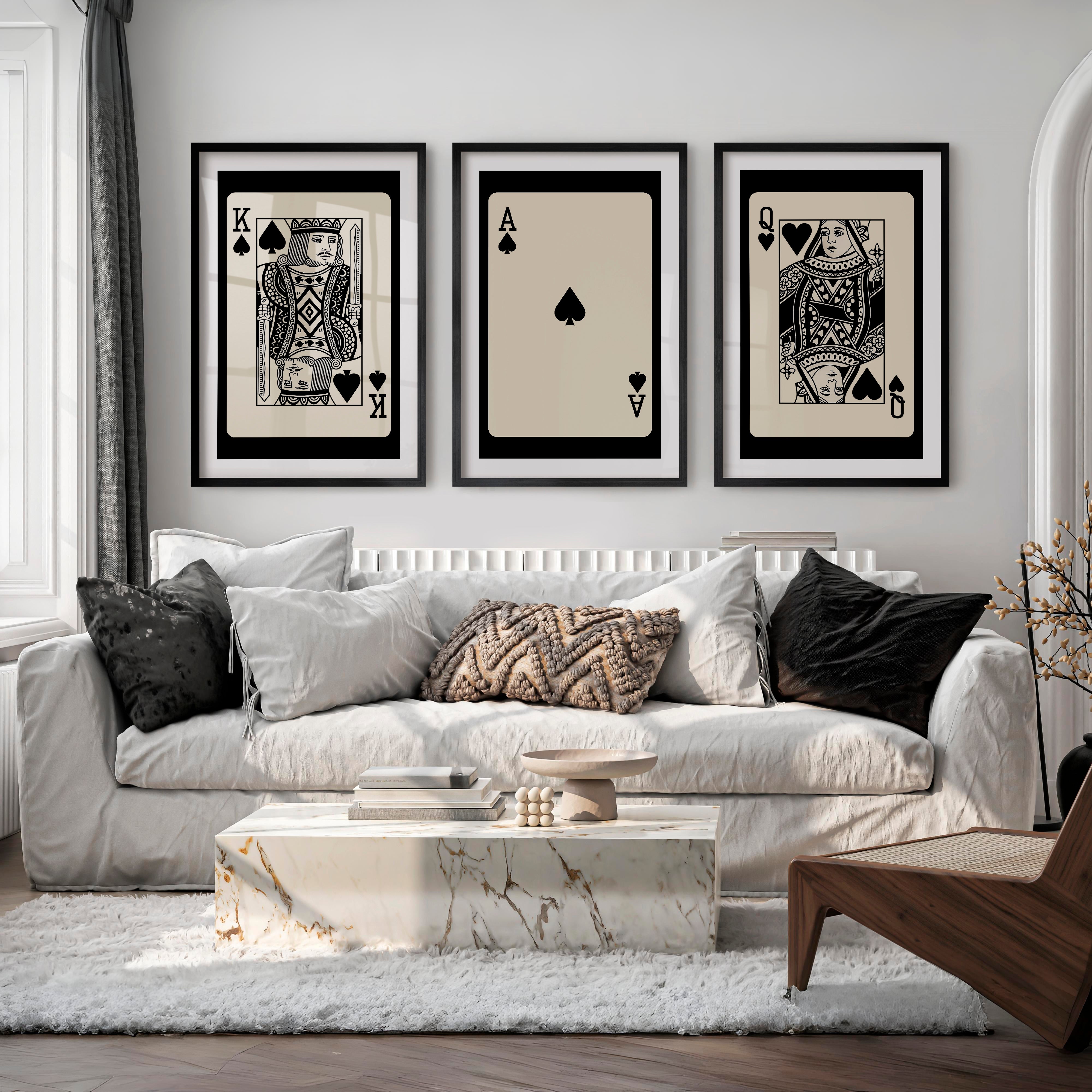 Royal Playing Cards vintage wall print with Spade Ace Center - Black Framed Poster with White Border - Artworksets