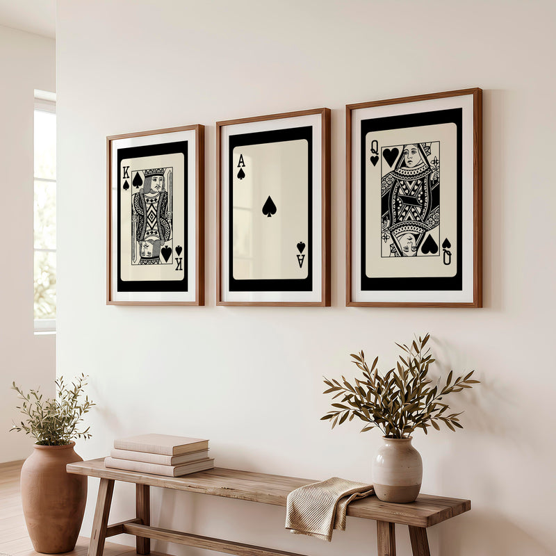 Royal Playing Cards vintage wall print with Spade Ace Center - Dark Brown Framed Poster with White Border - Artworksets