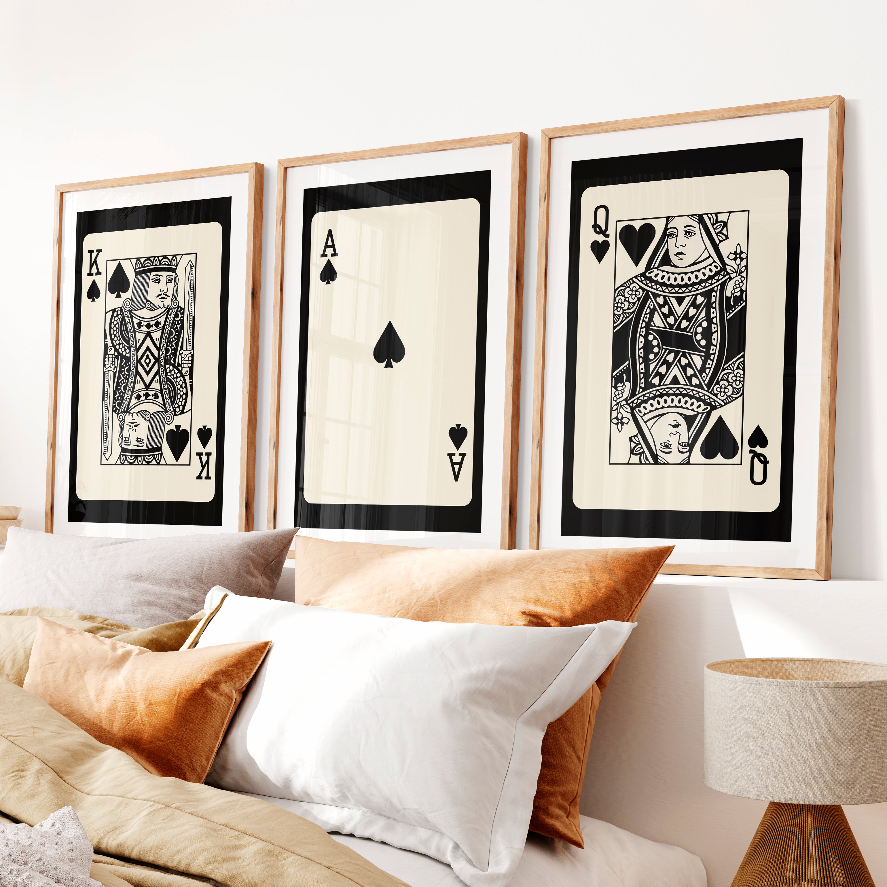 Royal Playing Cards vintage wall print with Spade Ace Center- Natural Wood Framed Poster with White Border - Artworksets