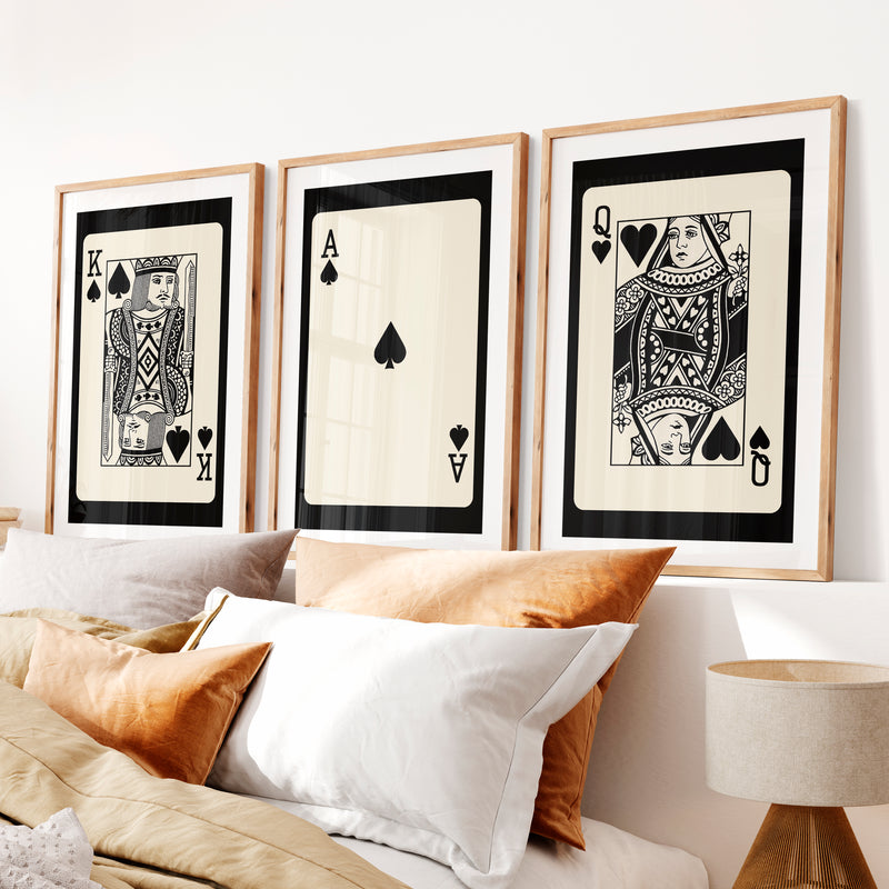 Royal Playing Cards vintage wall print with Spade Ace Center- Natural Wood Framed Poster with White Border - Artworksets