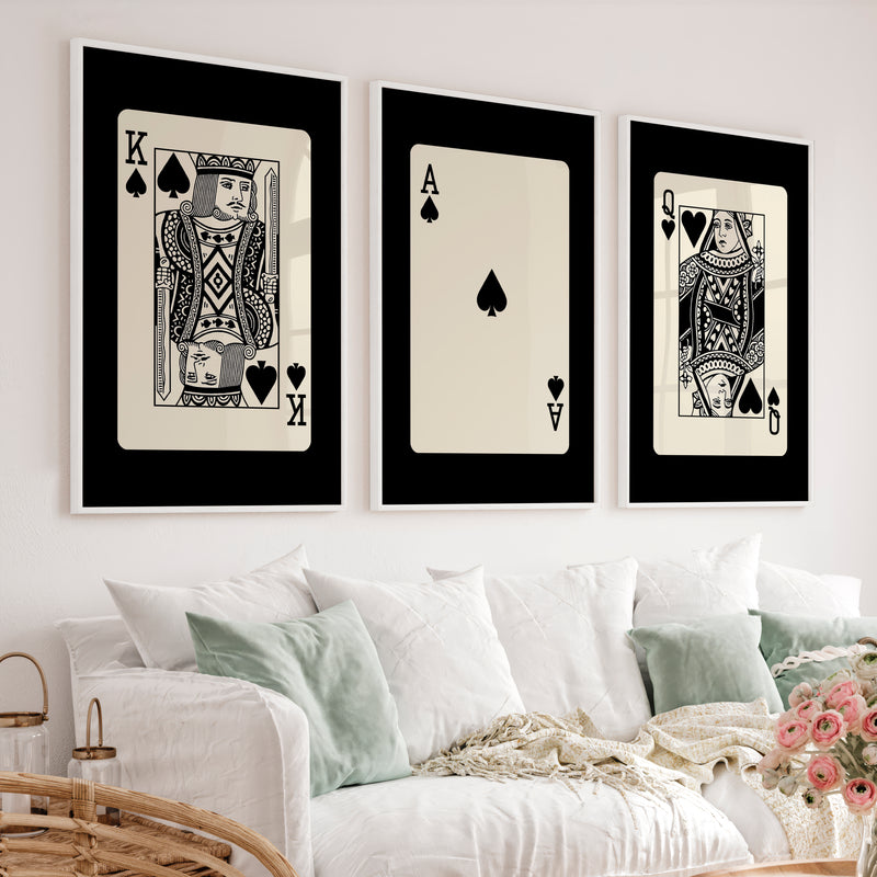 Royal Playing Cards vintage wall print with Spade Ace Center - White Framed Poster No Border - Artworksets