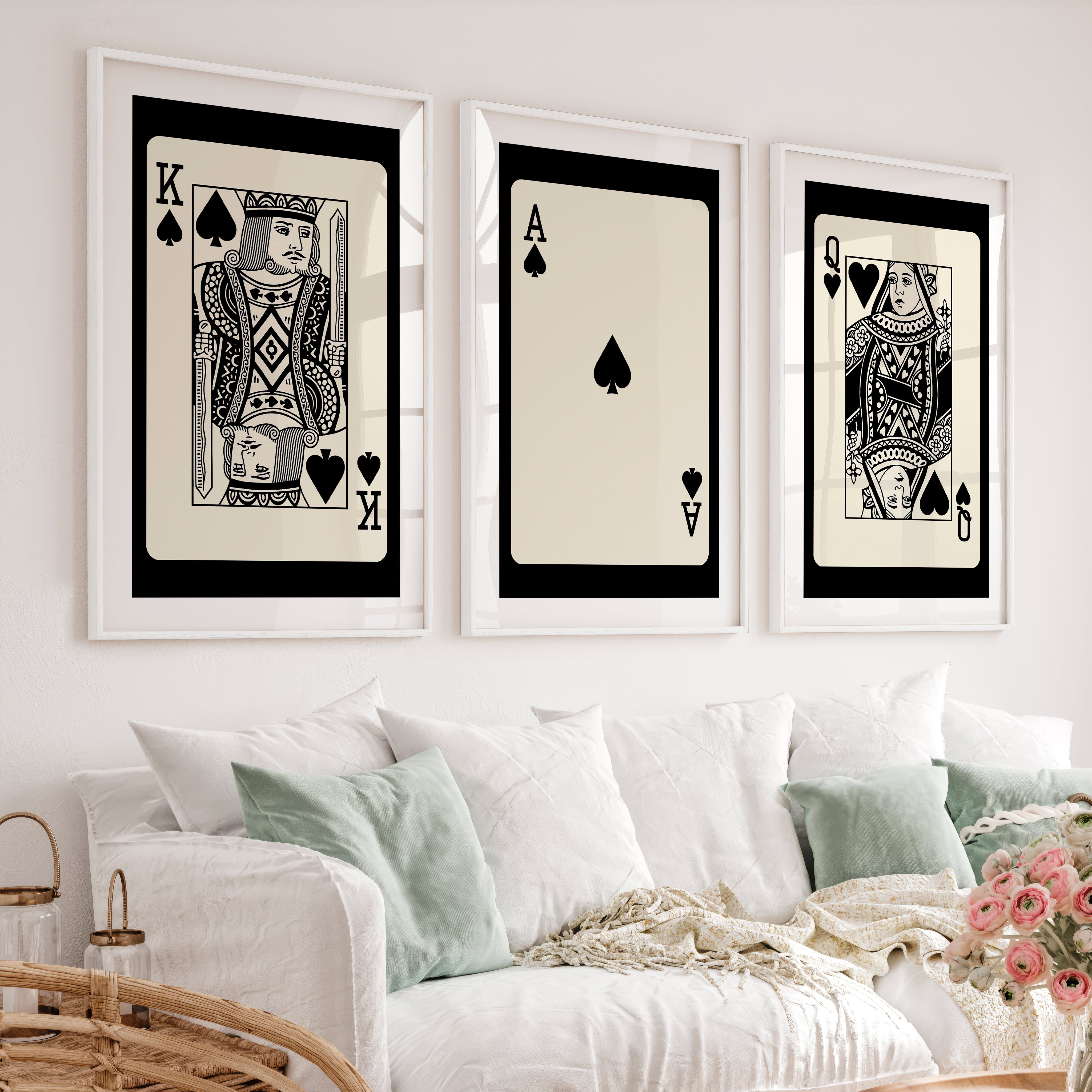 Royal Playing Cards vintage wall print with Spade Ace Center - White Framed Poster with White Border - Artworksets