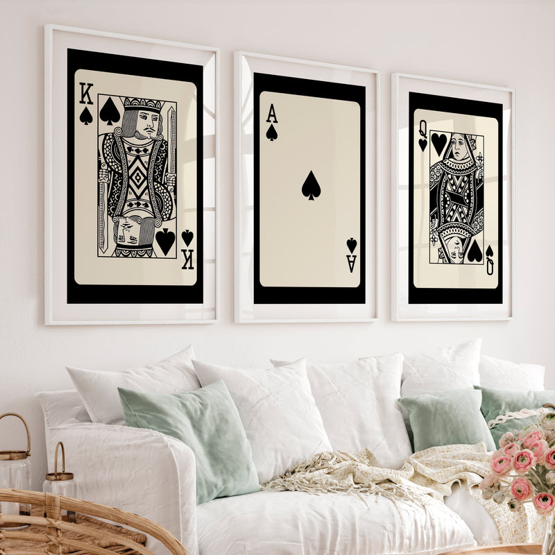 Royal Playing Cards vintage wall print with Spade Ace Center - White Framed Poster with White Border - Artworksets