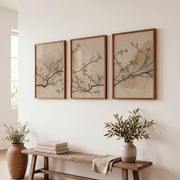 Leafed Branch wall art japandi in Soft Neutrals - Dark Brown Framed Poster No Border - Artworksets