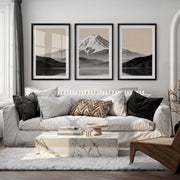 Reflected Snow Mountain Wall Art Japandi - Black Framed Poster with White Border - Artworksets