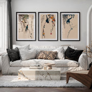 Hanging Wisteria Swallows for wall art japandi - Black Framed Poster with White Border - Artworksets