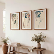 Hanging Wisteria Swallows for wall art japandi - Dark Brown Framed Poster with White Border - Artworksets