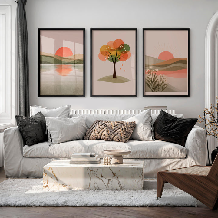 Sunlit Horizon wall art japandi - Black Framed Poster No Border - Artworksets
