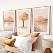 Sunlit Horizon wall art japandi- Natural Wood Framed Poster with White Border - Artworksets