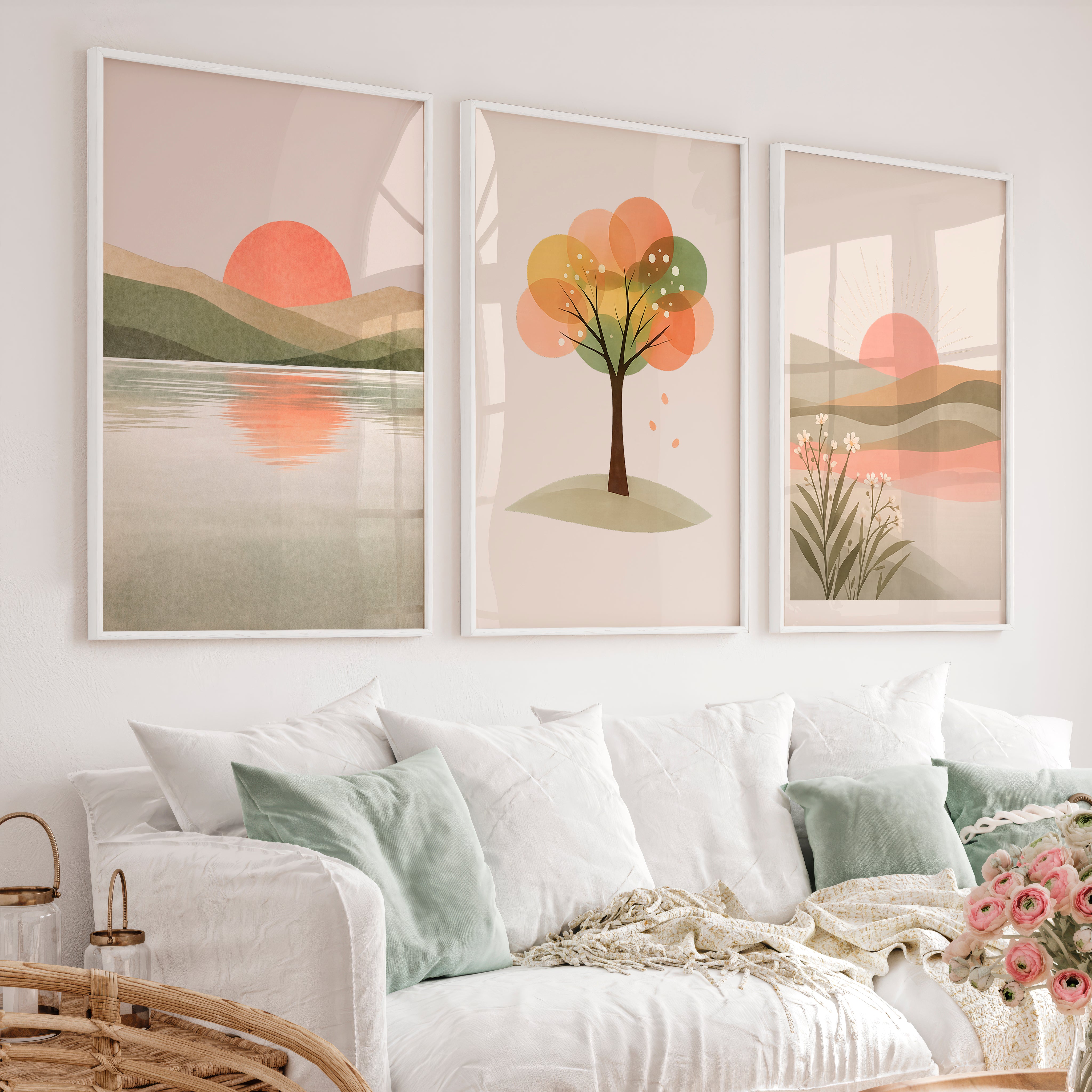 Sunlit Horizon wall art japandi - White Framed Poster No Border - Artworksets