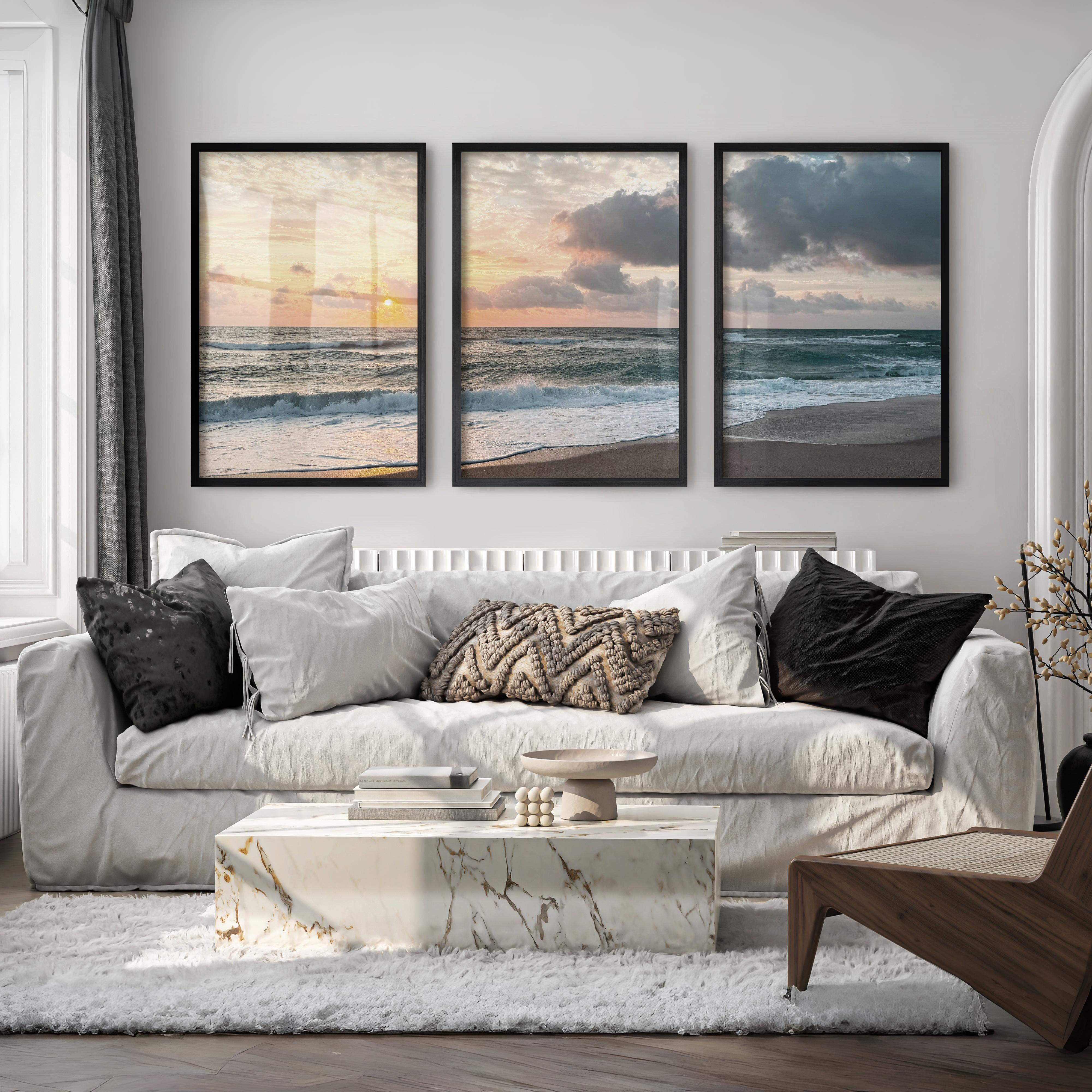Sunset Shore wall art ocean waves - Black Framed Poster No Border - Artworksets
