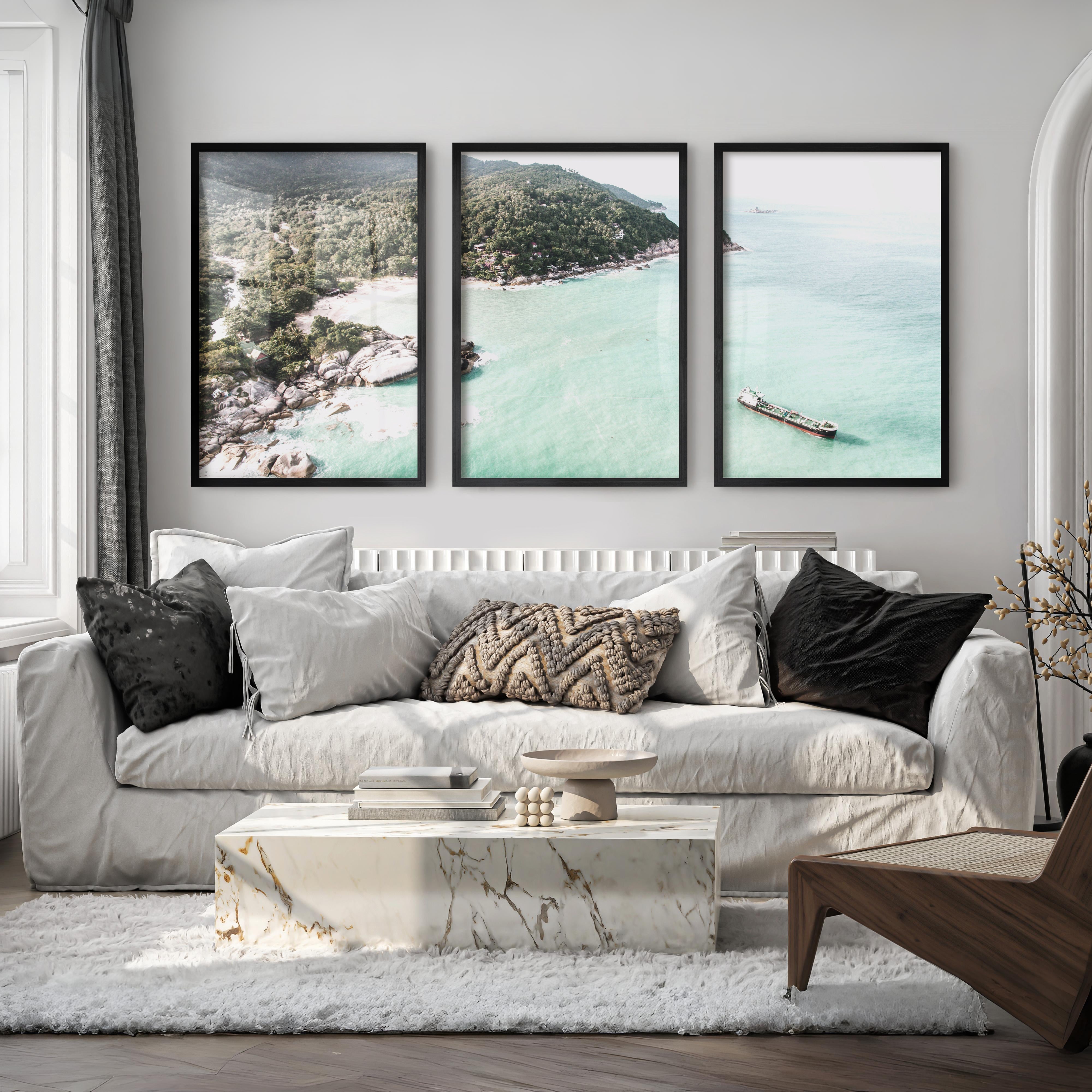 Tropical Bay wall art of ocean - Black Framed Poster No Border - Artworksets