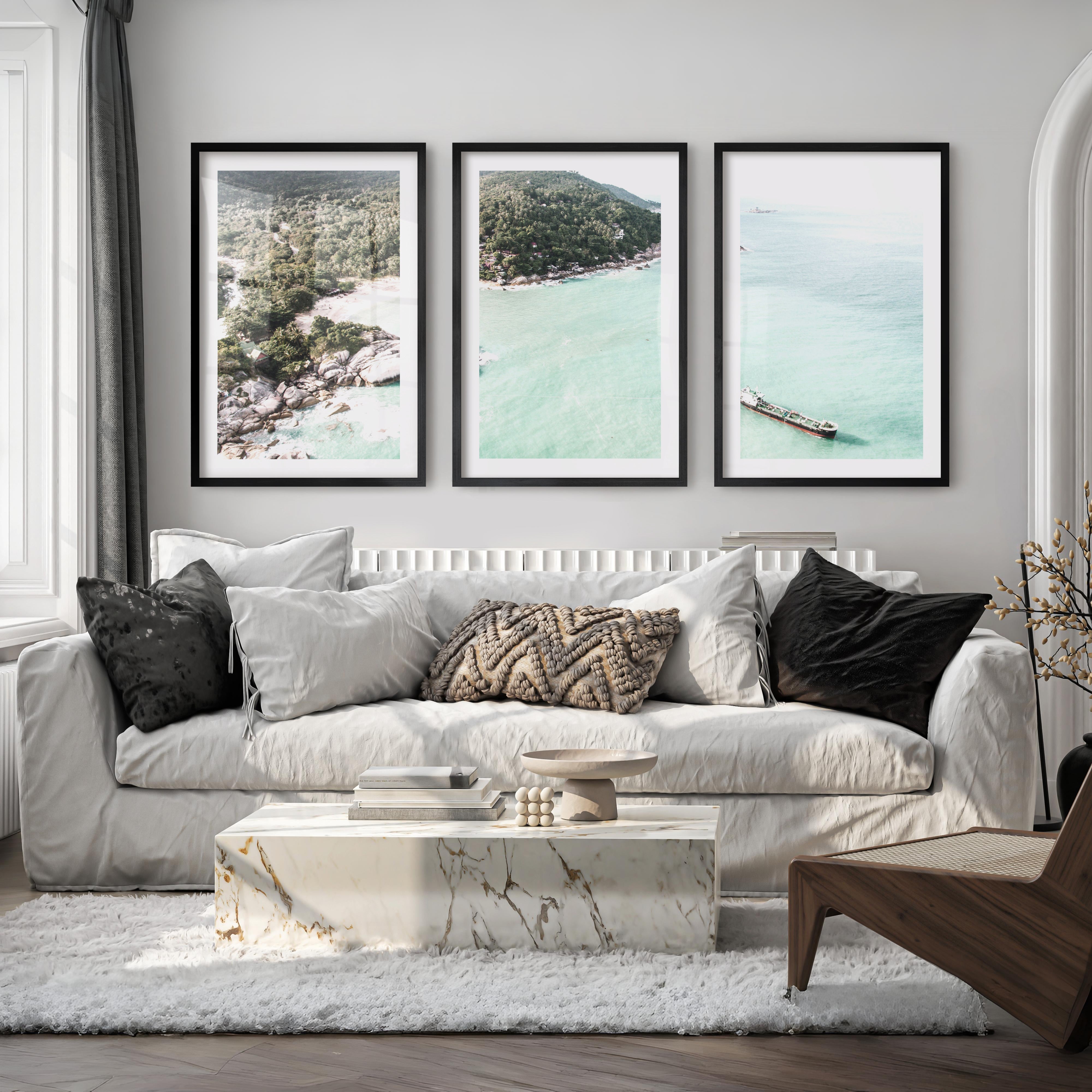 Tropical Bay wall art of ocean - Black Framed Poster with White Border - Artworksets