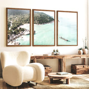 Tropical Bay wall art of ocean - Dark Brown Framed Poster No Border - Artworksets