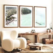 Tropical Bay wall art of ocean - Dark Brown Framed Poster with White Border - Artworksets
