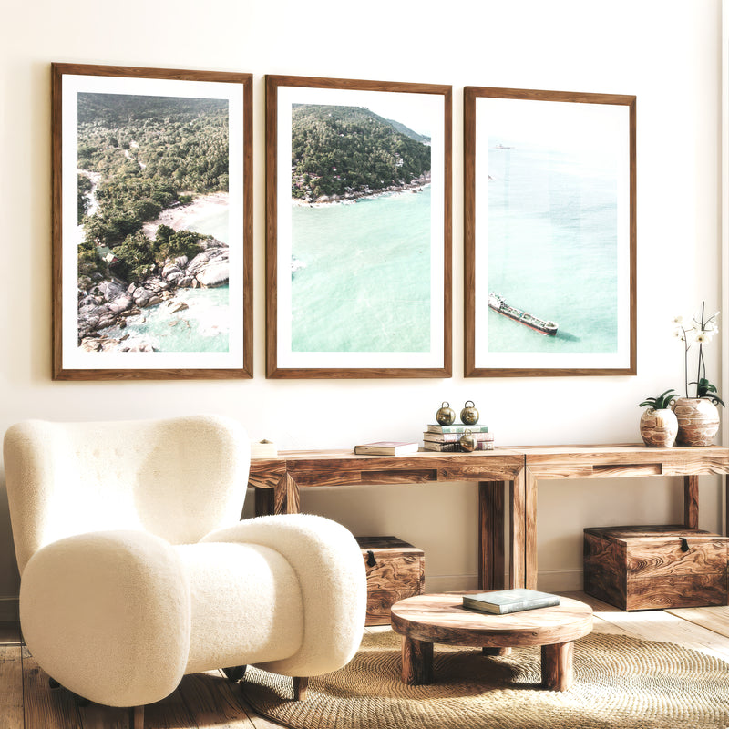 Tropical Bay wall art of ocean - Dark Brown Framed Poster with White Border - Artworksets