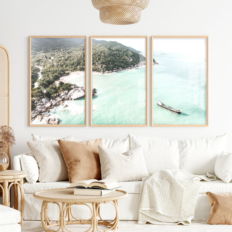 Tropical Bay wall art of ocean - Natural Wood Framed Poster No Border - Artworksets