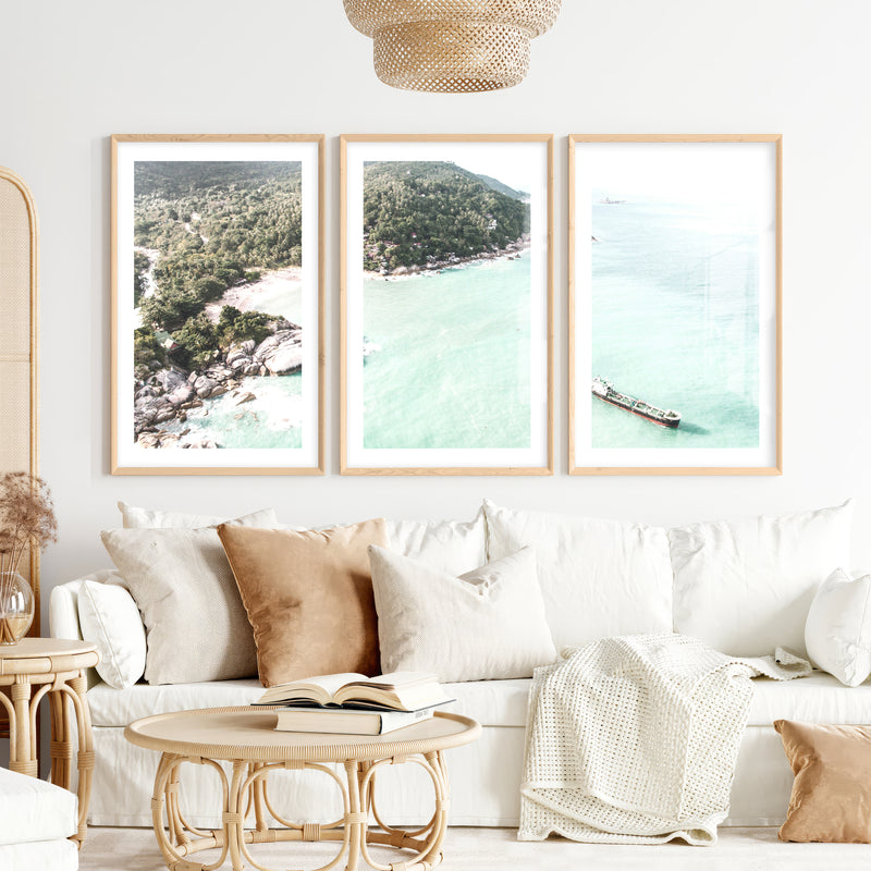 Tropical Bay wall art of ocean- Natural Wood Framed Poster with White Border - Artworksets