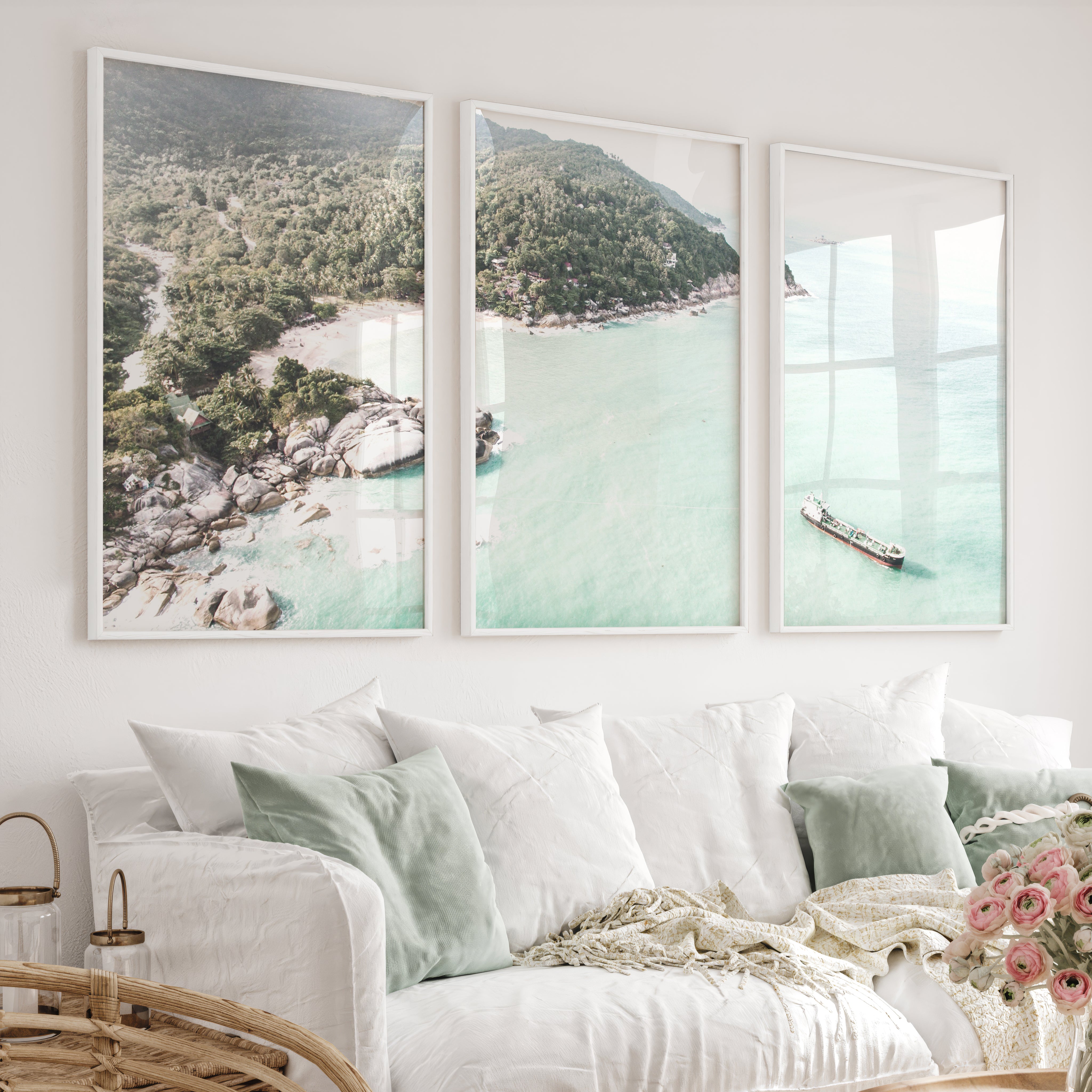 Tropical Bay wall art of ocean - White Framed Poster No Border - Artworksets