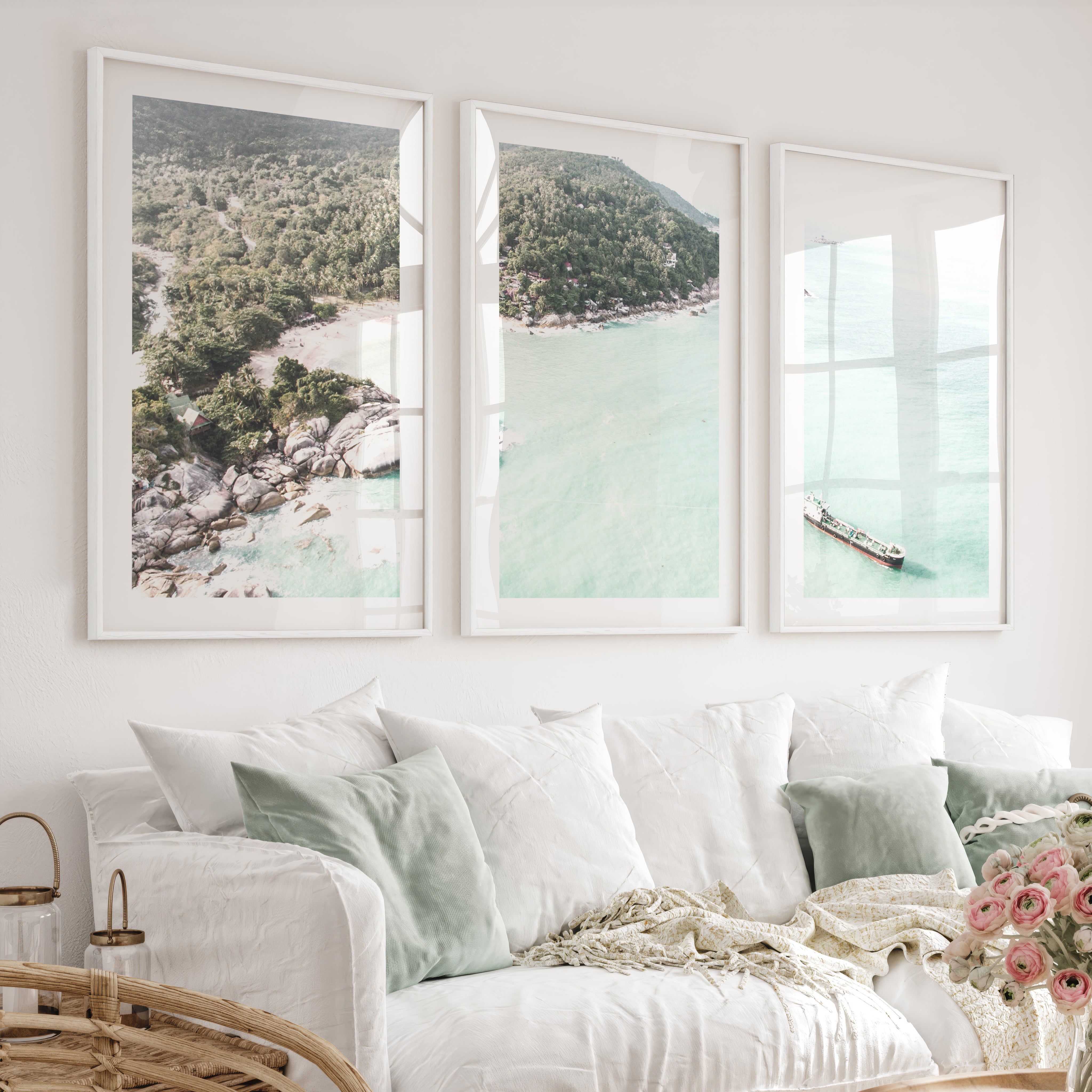 Tropical Bay wall art of ocean - White Framed Poster with White Border - Artworksets