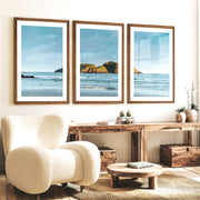 Green Island wall art of the ocean Photography - Dark Brown Framed Poster with White Border - Artworksets