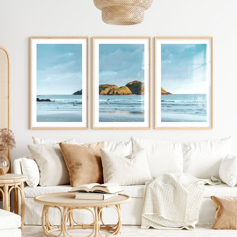 Green Island wall art of the ocean Photography- Natural Wood Framed Poster with White Border - Artworksets