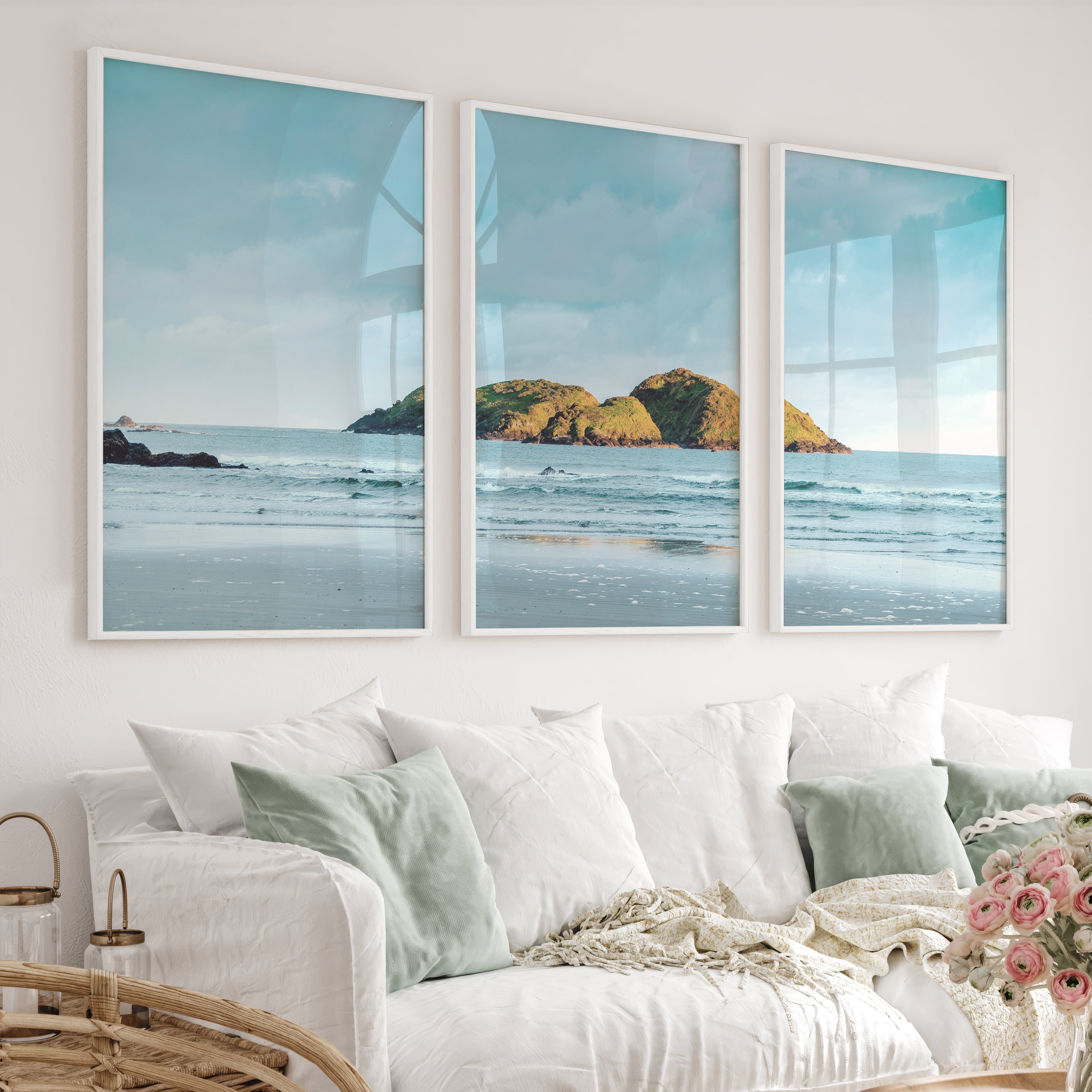 Green Island wall art of the ocean Photography - White Framed Poster No Border - Artworksets