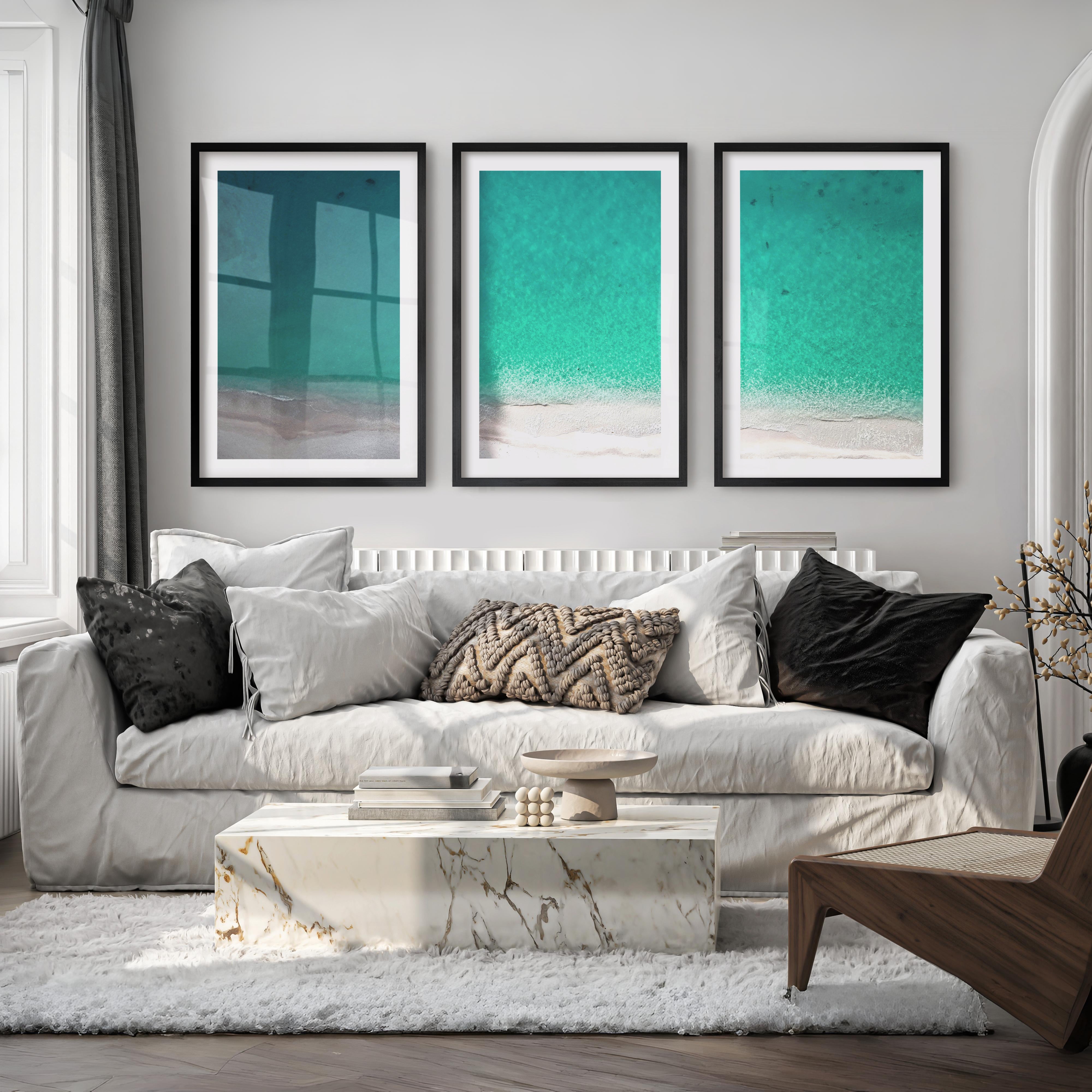 Aerial Shoreline Wall Beach Art - Black Framed Poster with White Border - Artworksets