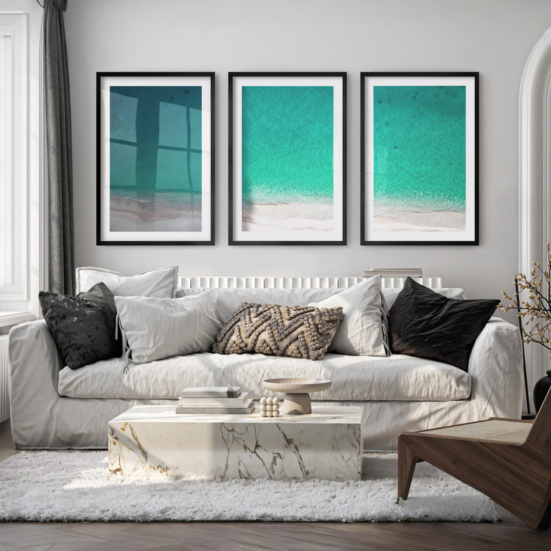 Aerial Shoreline Wall Beach Art - Black Framed Poster with White Border - Artworksets