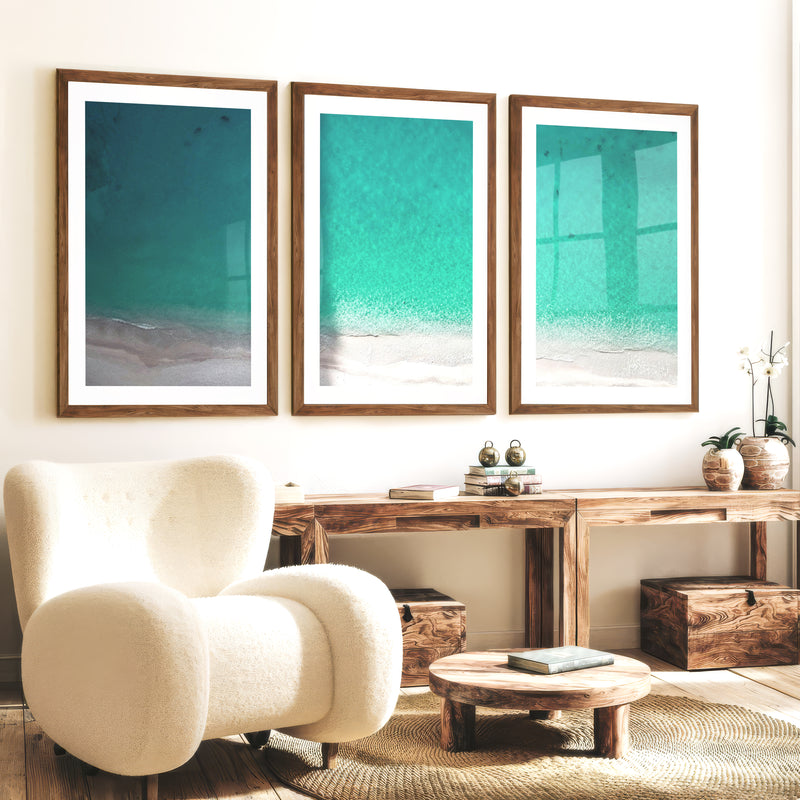 Aerial Shoreline Wall Beach Art - Dark Brown Framed Poster with White Border - Artworksets