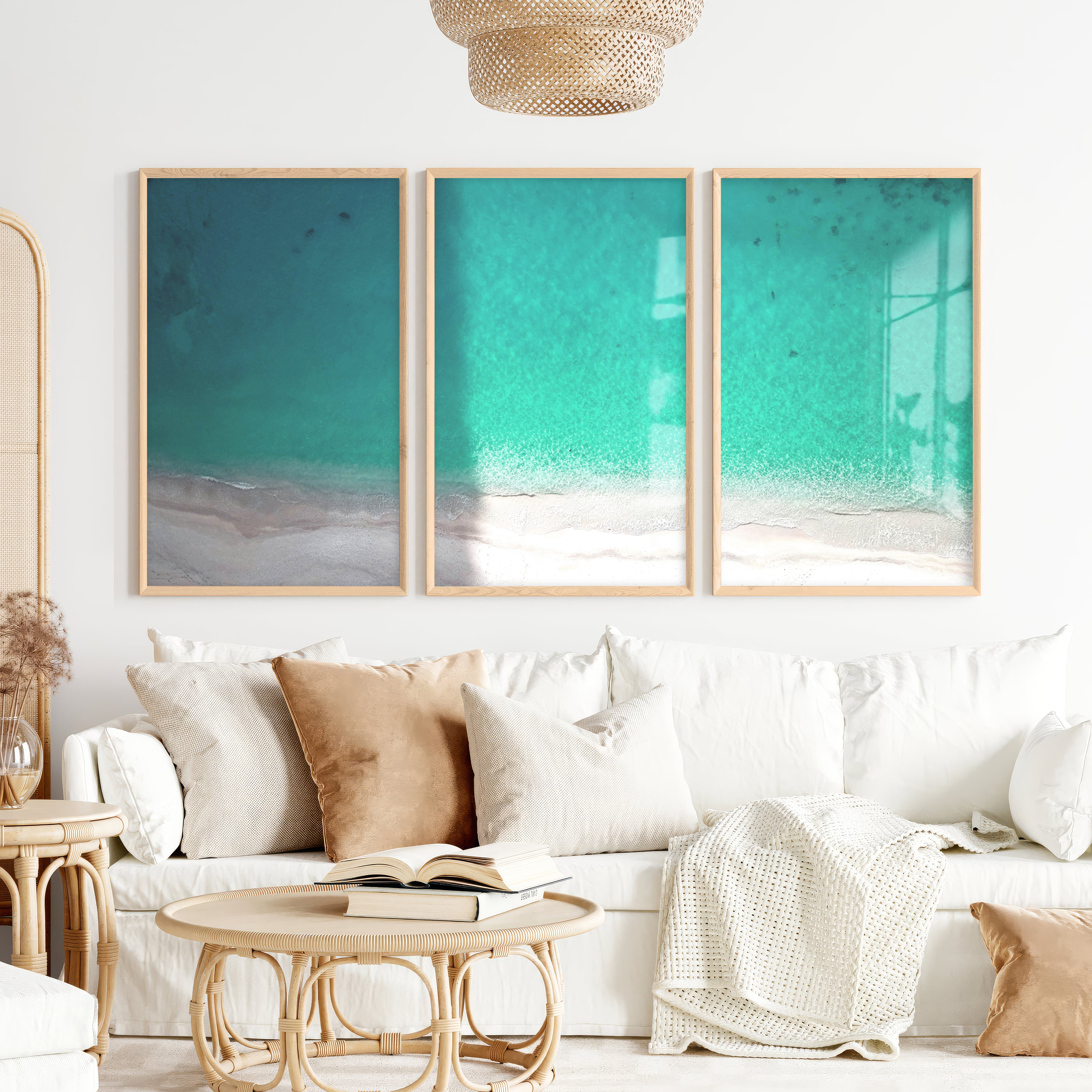 Aerial Shoreline Wall Beach Art - Natural Wood Framed Poster No Border - Artworksets