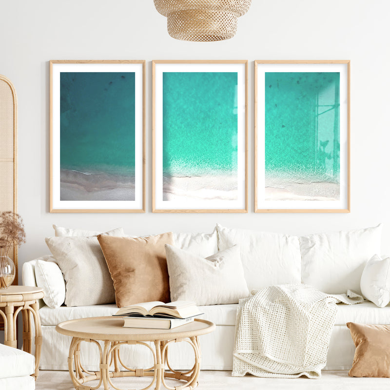 Aerial Shoreline Wall Beach Art- Natural Wood Framed Poster with White Border - Artworksets