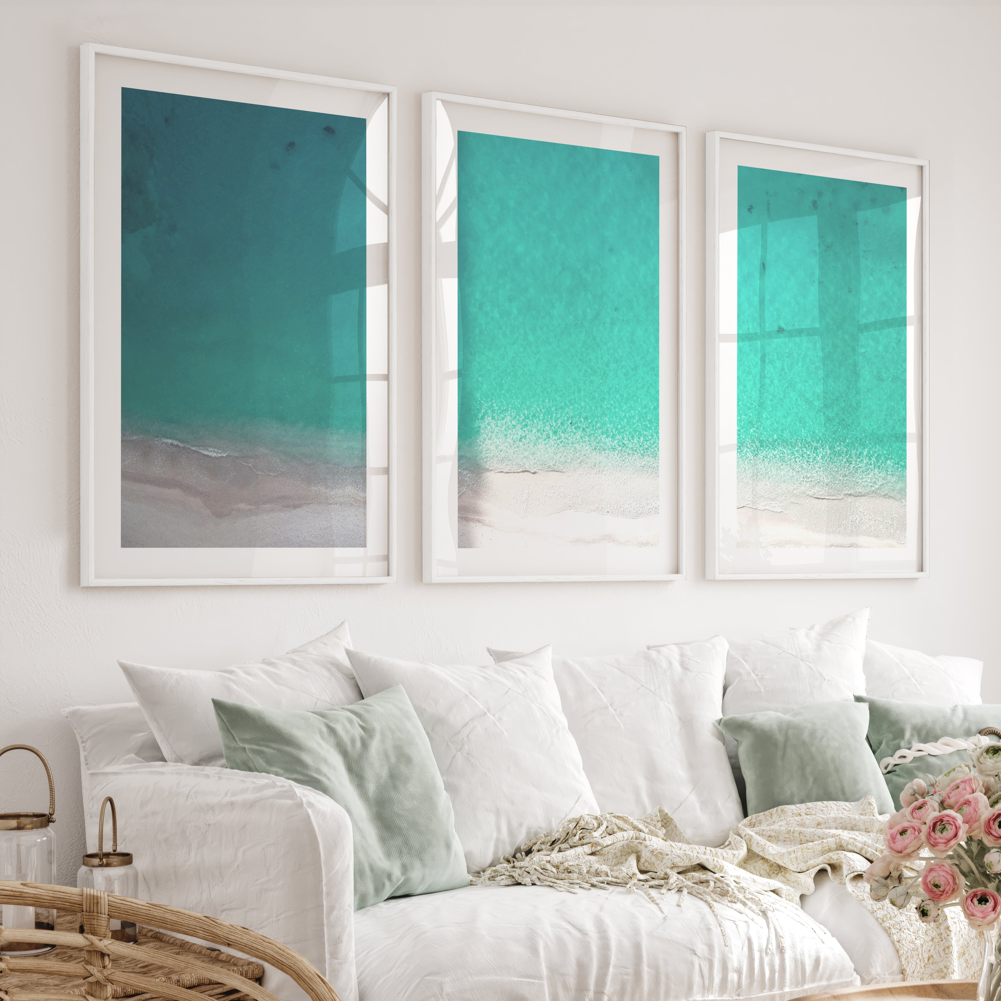 Aerial Shoreline Wall Beach Art - White Framed Poster with White Border - Artworksets