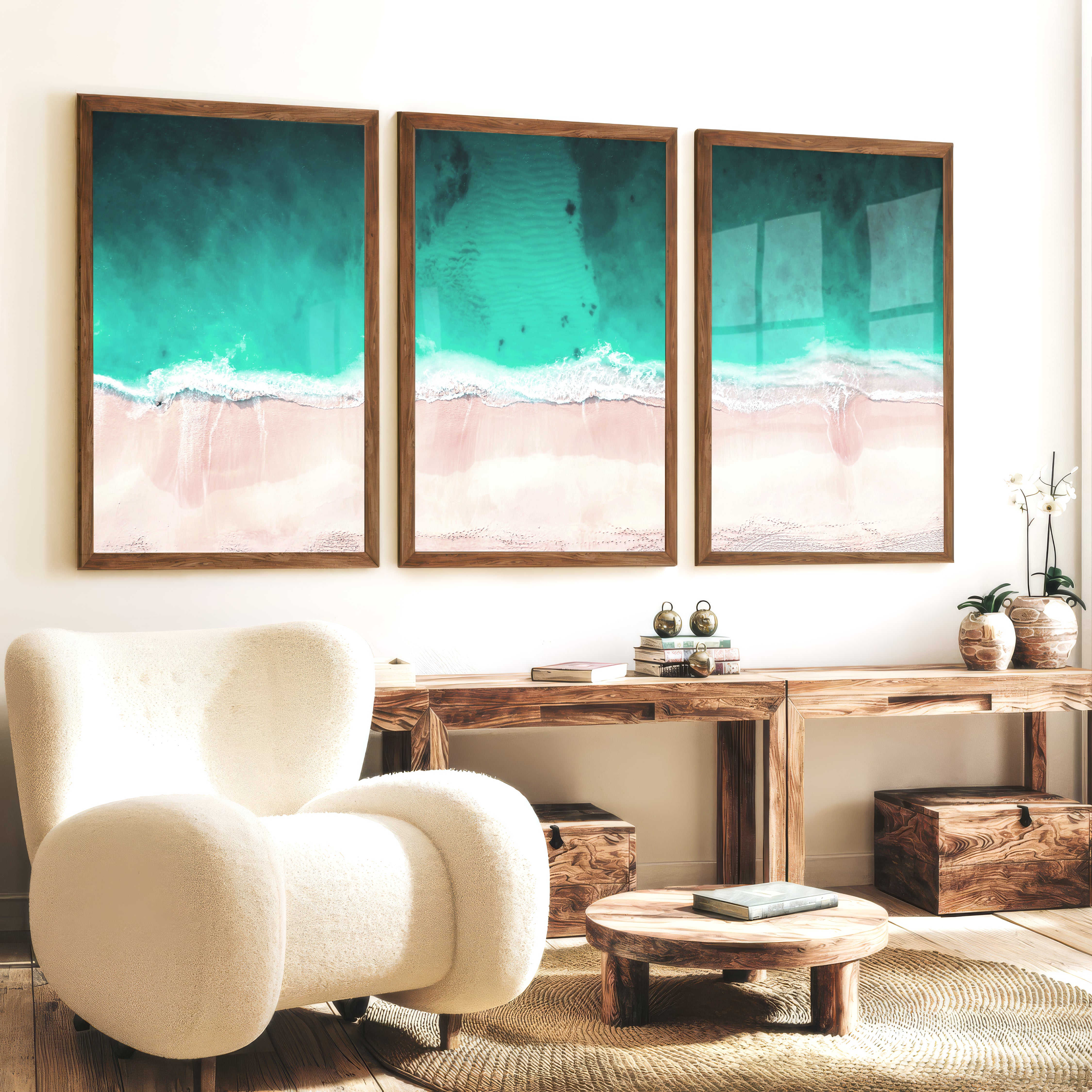 Aerial Shoreline Wall Coastal Decor - Dark Brown Framed Poster No Border - Artworksets