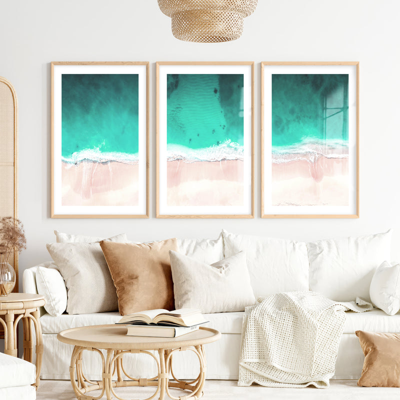 Aerial Shoreline Wall Coastal Decor- Natural Wood Framed Poster with White Border - Artworksets