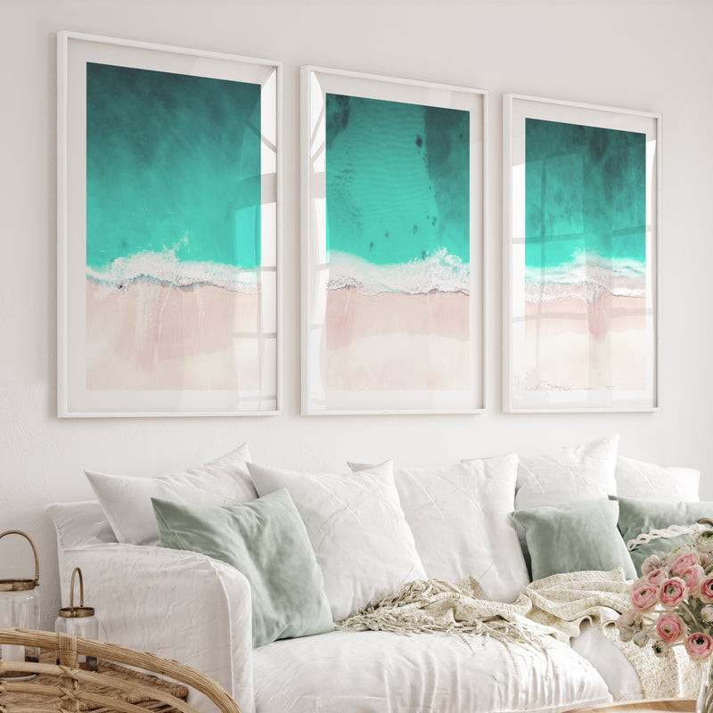 Aerial Shoreline Wall Coastal Decor - White Framed Poster with White Border - Artworksets