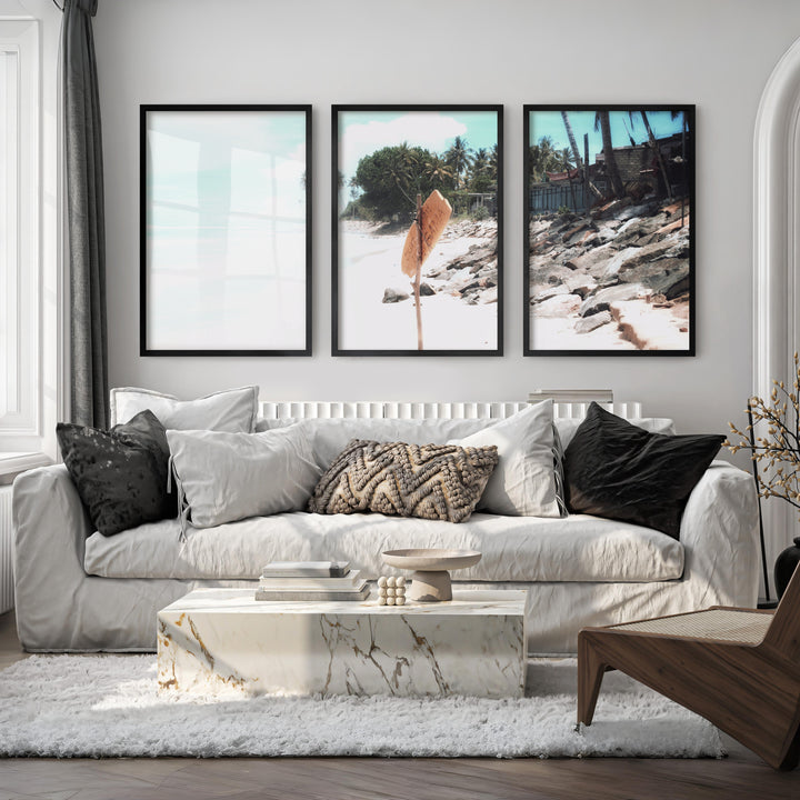 Yellow Surf Sign wall coastal decor - Black Framed Poster No Border - Artworksets