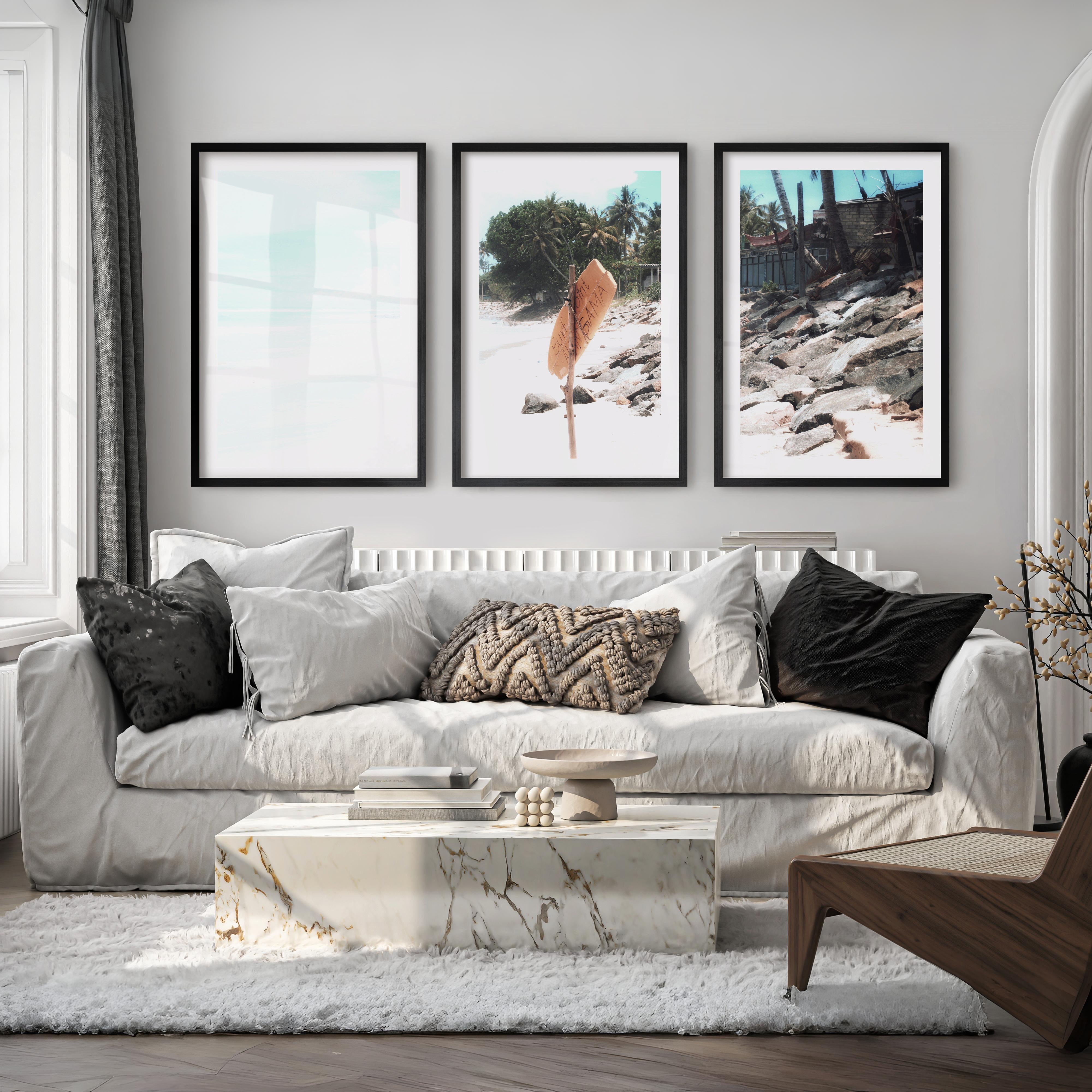 Yellow Surf Sign wall coastal decor - Black Framed Poster with White Border - Artworksets