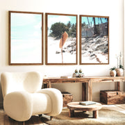 Yellow Surf Sign wall coastal decor - Dark Brown Framed Poster No Border - Artworksets