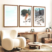 Yellow Surf Sign wall coastal decor - Dark Brown Framed Poster with White Border - Artworksets