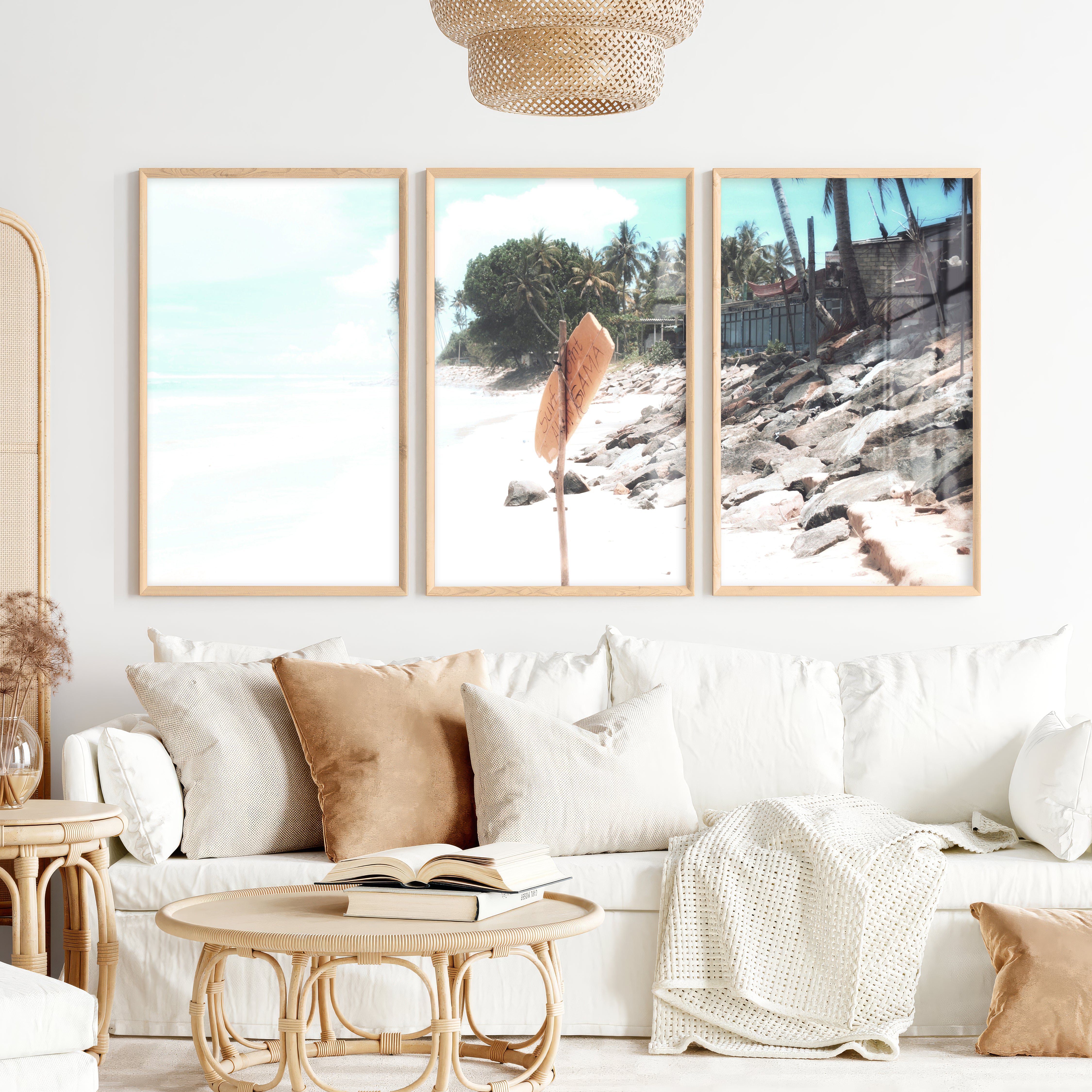 Yellow Surf Sign wall coastal decor - Natural Wood Framed Poster No Border - Artworksets