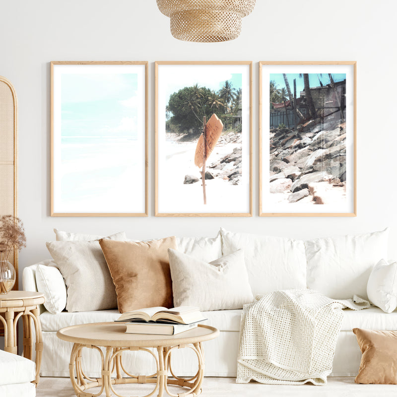 Yellow Surf Sign wall coastal decor- Natural Wood Framed Poster with White Border - Artworksets