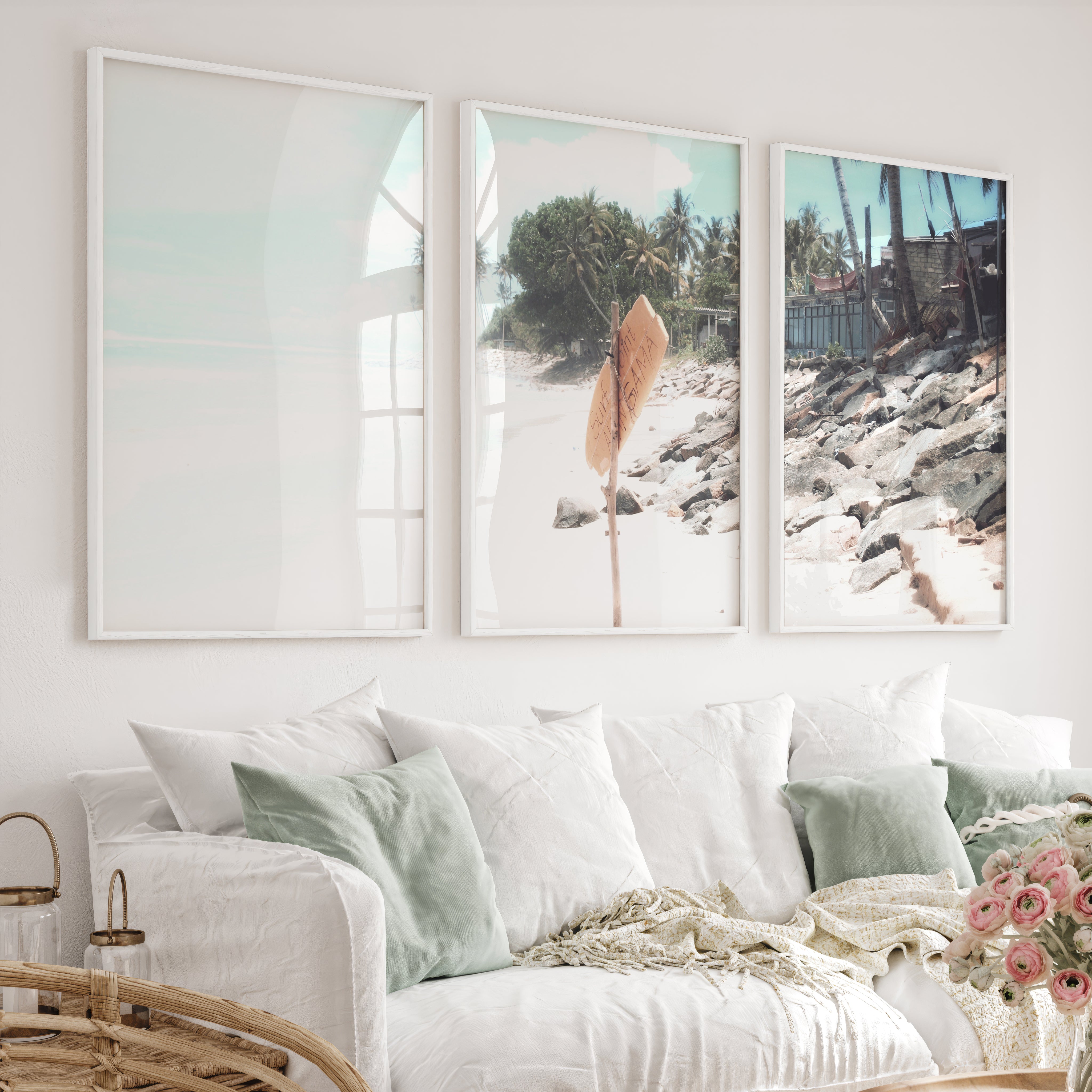 Yellow Surf Sign wall coastal decor - White Framed Poster No Border - Artworksets