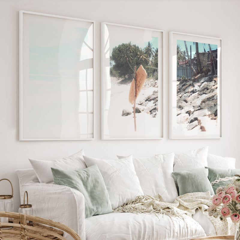 Yellow Surf Sign wall coastal decor - White Framed Poster with White Border - Artworksets